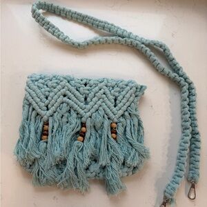 Handcrafted Blue Macramé Crossbody Bag